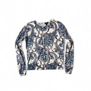 Talbots Paisley Print Cardigan Sweater Petite Small Button Front Knit Top